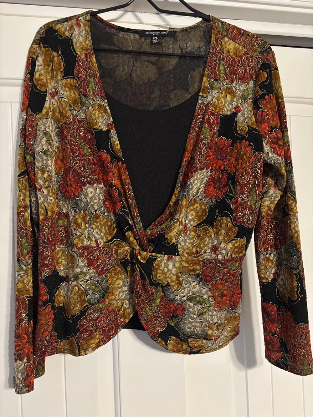 Carol Rose Floral Wrap Top in Black and Rust